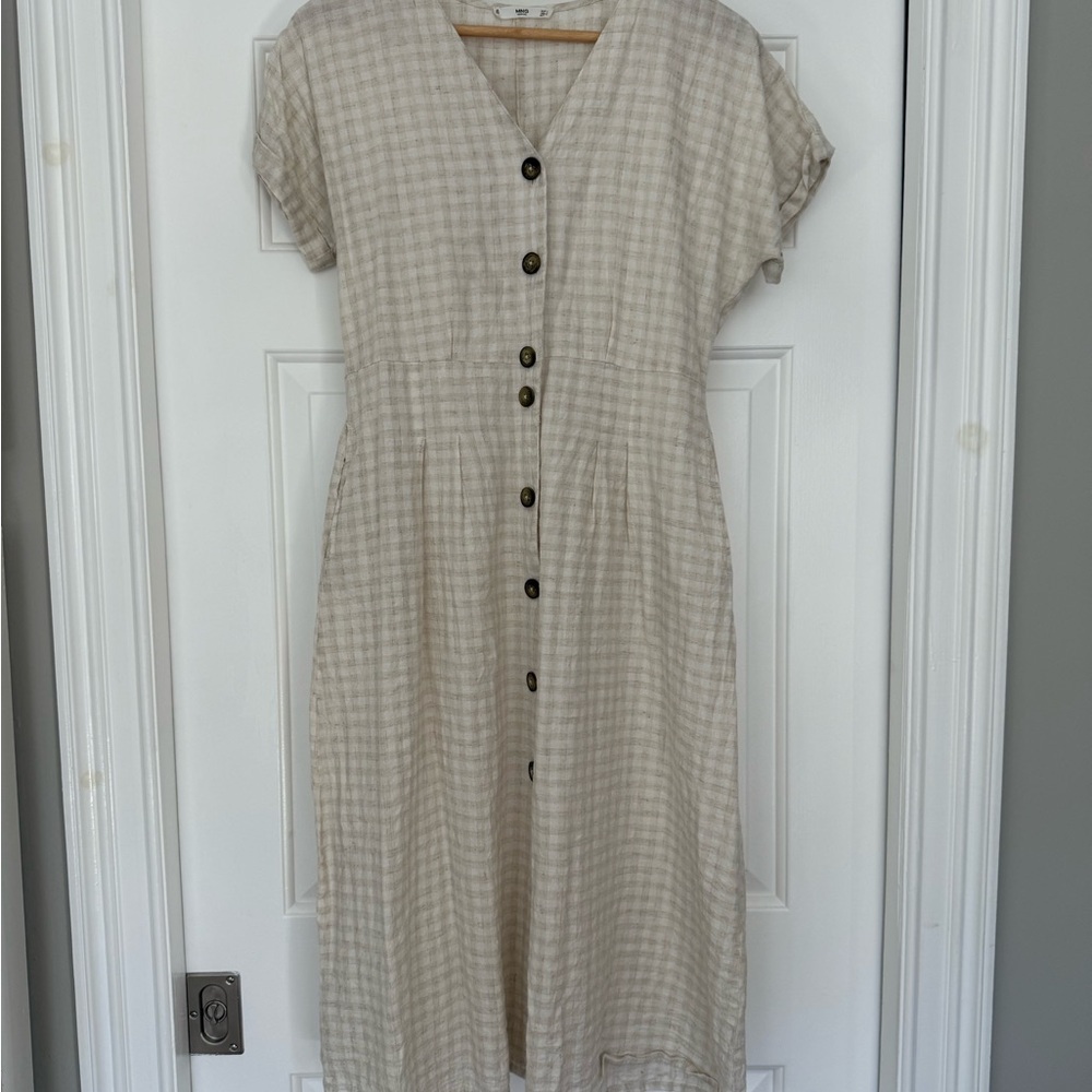 Mango Plaid Beige Button-Down Dress